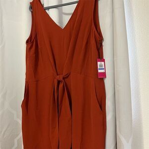 Vince Camuto Women's XL Orange V-Neck Jumpsuit with Pockets